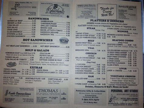 Menu for Lindy's Restaurant, Cumberland, MD