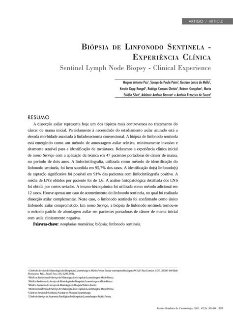 PDF Biópsia de linfonodo sentinela Experiência clínica definir o