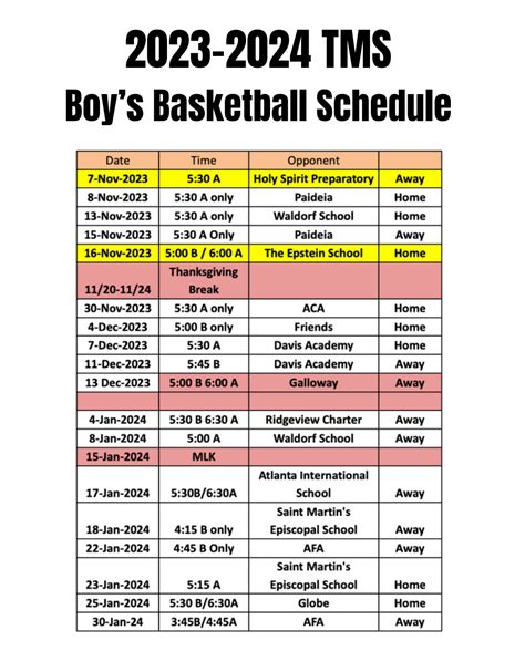 Basketball Schedules The Museum School Of Avondale Estates