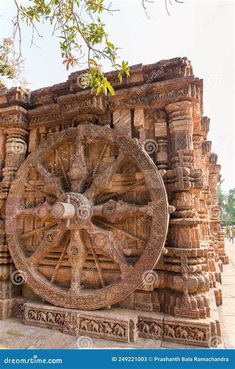 High Detailed Carving Of Chariot Wheel On The Walls Of Ancient Hindu