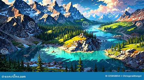 Banff National Park Canada Anime Style Stunning Aesthe Ai Generated