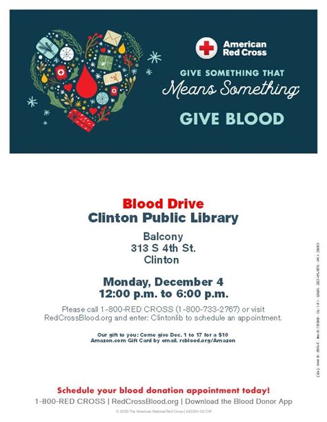 Community Blood Drive, Clinton Public Library, December 4 2023 ...