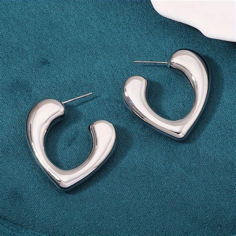 Tiny Geometric Hollow Heart Design Hoop Earrings Vintage Temu United