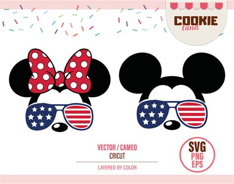 Mickey And Minnie With USA Sunglasses Patriotic Day Disney 4 Th Ju