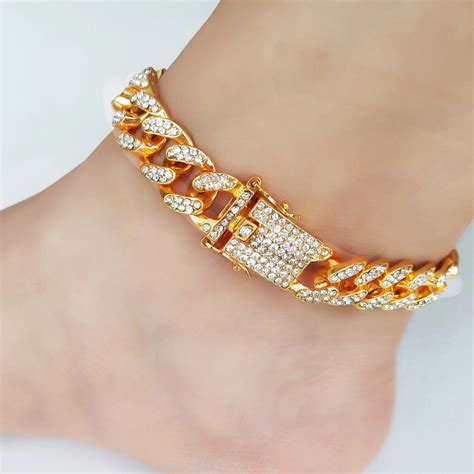 Mm Cuban Link Anklet K Gold Plated Icy Anklet Iced Out Etsy