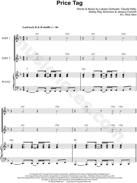 Jessie J Price Tag Arr Rick Hein Part Choir Piano Choral Sheet