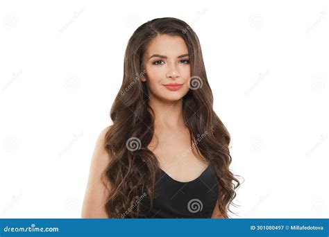 Cheerful Young Brunette Model Woman With Long Healthy Hair Clear Fresh