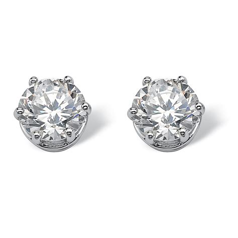 Tcw Round Cubic Zirconia Stud Earrings In Platinum Over Sterling