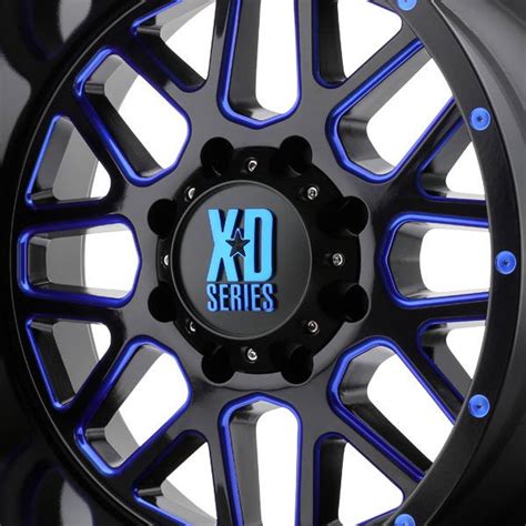 Kmc Xd820 Grenade Satin Black Milled Wheels Blue Accent