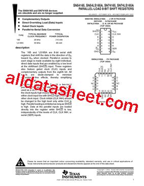 SN74165 Datasheet PDF Texas Instruments