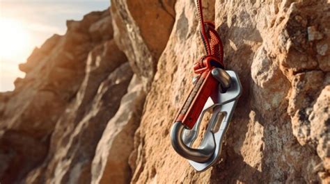 Premium Photo Rock Climber Secured With Carabiner