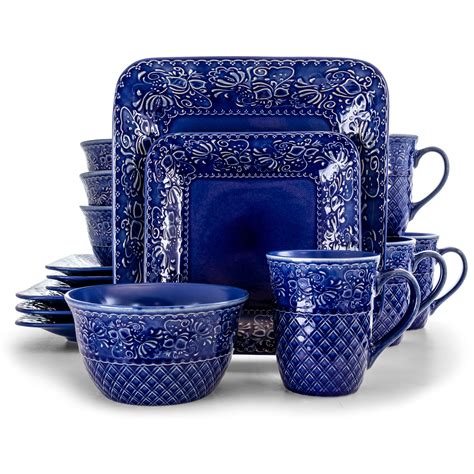 Elama Indigo Lotus Piece Square Dinnerware Set Walmart