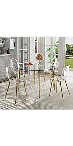 Amazon Haizao Gold Round Glass Dining Table Set For Clear