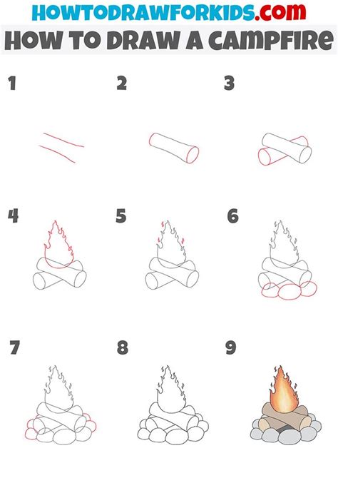 how to draw a campfire step by step | Easy doodles drawings, Campfire ...