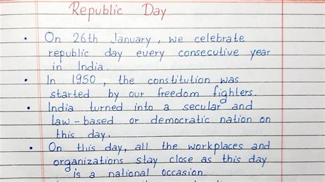 Write Lines On Republic Day Short Essay English Youtube