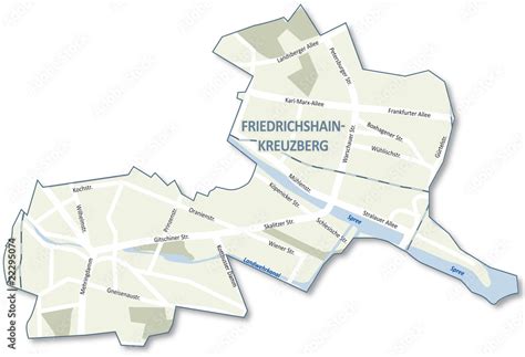 Bezirk Friedrichshain Kreuzberg Stadtplan Stock Vektorgrafik Adobe Stock