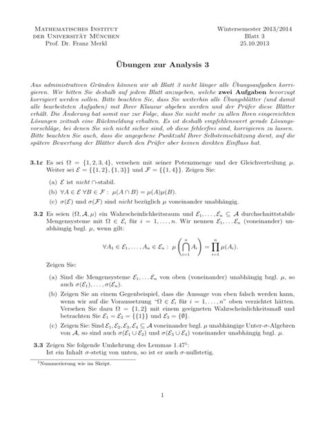 ¨ubungen Zur Analysis 3