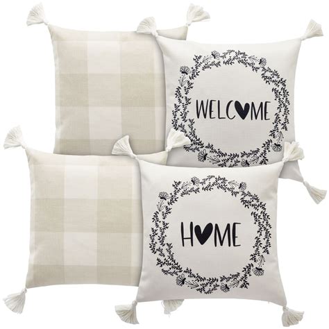 Set Of 4 Plaid Throw Pillow Covers 18x18 Inch Decorative Farmhouse