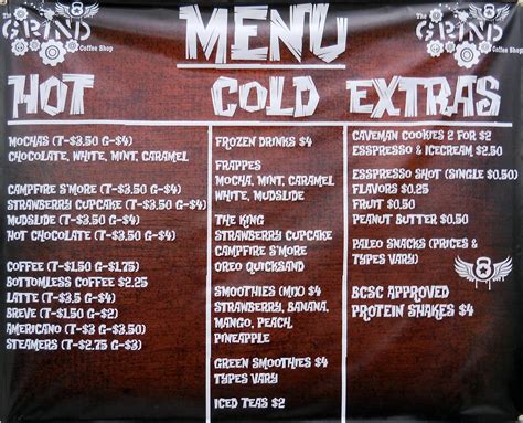 Menu For The Grind Coffeee Shop