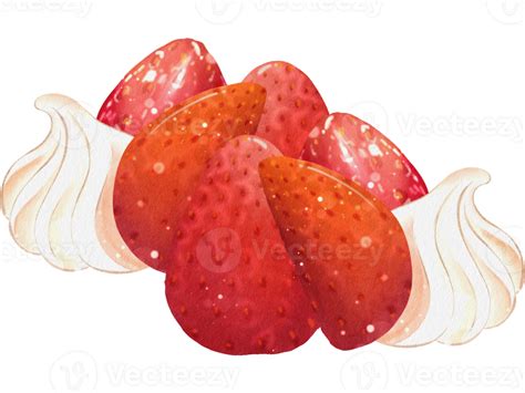 Watercolor Of Strawberries Cream Dessert Topping 32499023 Png