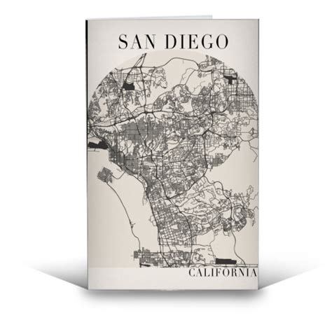 Funny Greeting Cards San Diego California Boho Minimal Arch Beige Color Street Map By Toni