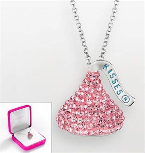 Hershey Kiss Necklace Pink Crystal Swarovski Elements Pink Swarovski