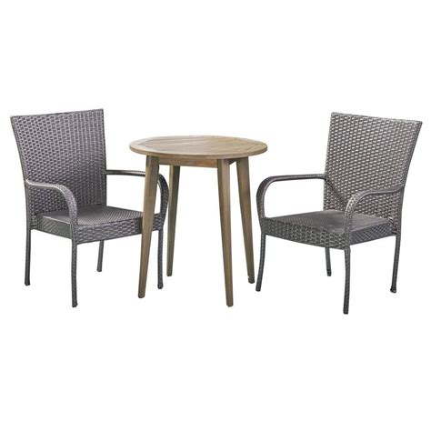 Noble House Linwood Gray Piece Wood And Plastic Outdoor Bistro Set