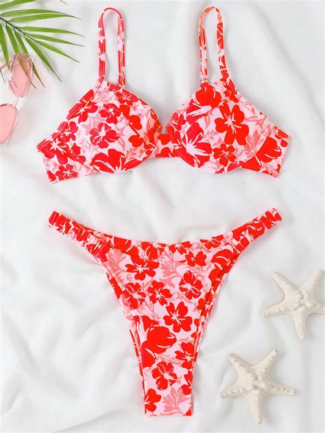 Shein Swim Mod Floral Print Underwire Bikini Swimsuit Shein Usa