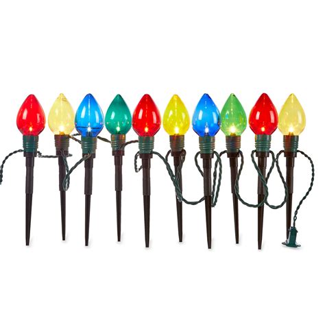 Holiday Time Set Of 10 Multicolor Large Bulb Christmas Lawn Stakes