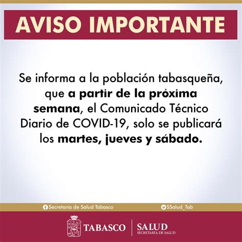 SSalud Tabasco on Twitter Aviso importante para la población