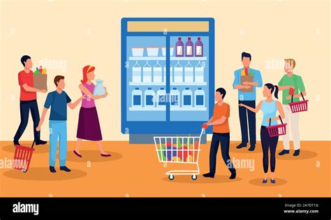 Grocery Stores With People Characters Stock Vector Image Art Alamy