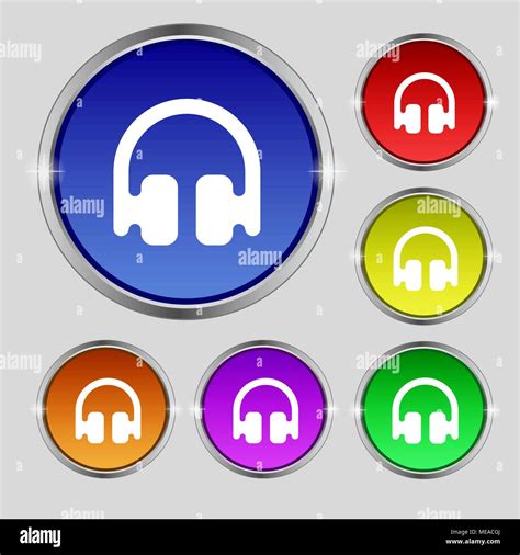 Headphones Earphones Icon Sign Round Symbol On Bright Colourful