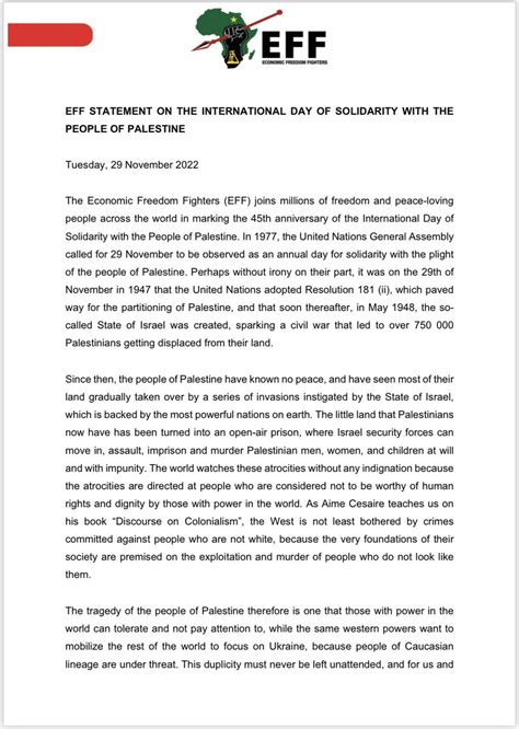 Economic Freedom Fighters On Twitter Eff Statement On The