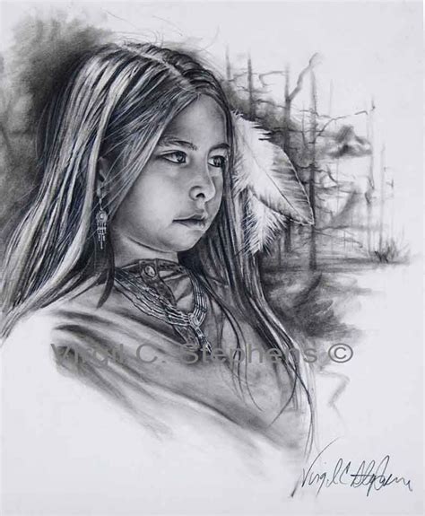 Growing Up Original Pencil Drawing By Virgil C Stephens Native American Drawing Native