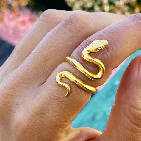 Adjustable Gold Snake Ring Open Stacking 18K Gold Plated Snake Spiral