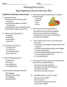 Ugly Vegetables Comprehension Vocabulary Test Journeys TPT