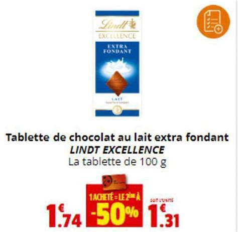 Promo Tablette De Chocolat Au Lait Extra Fondant Lindt Excellence Chez