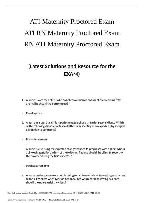 Solution Ati Pediatrics Proctored Exam Version Studypool