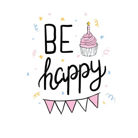 Lettering Happy Birthday Hand Drawn Card Vector Illustration Stock