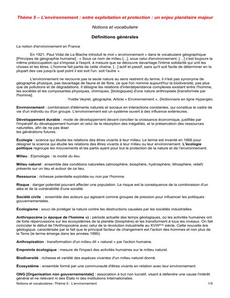 Thème 5 fiche notion environnement HGGSP