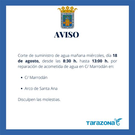 Aviso Corte De Agua Ayuntamiento De Tarazona