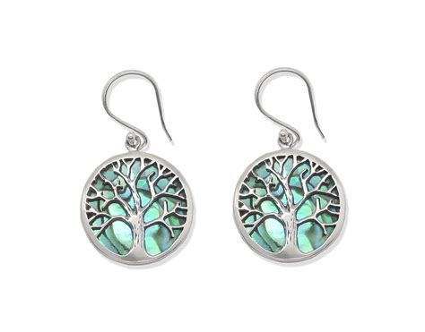 Silver Tree Of Life Earrings With Abalone Paua Shell 99 Fashion Thailand