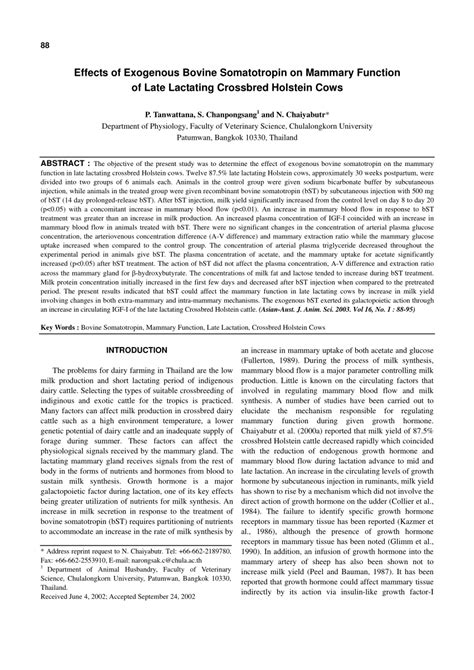 (PDF) Effects of Exogenous Bovine Somatotropin on Mammary Function of Late Lactating Crossbred ...