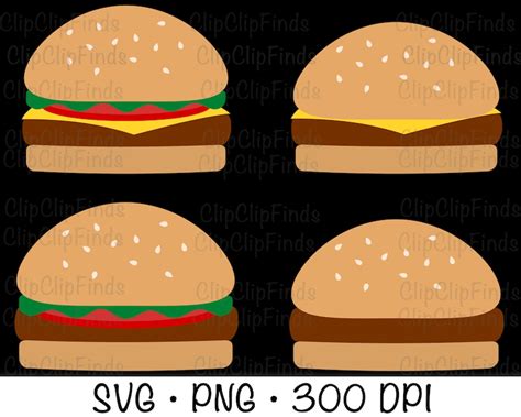 Hamburger Svg Burgers Clipart Plain Hamburger Cheeseburger Etsy Uk