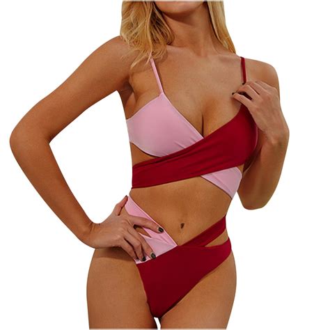Jacenvly 2024 Plus Size Bikini Swimsuits For Women Clearance Skin Friendly Women S Bicolor