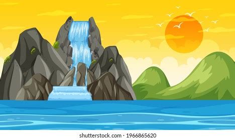 Beach Landscape Sunset Scene Ocean Wave Stock Vector (Royalty Free ...