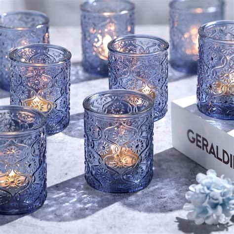 Volens 24pcs Blue Votive Candle Holders For Table Centerpiece Vintage