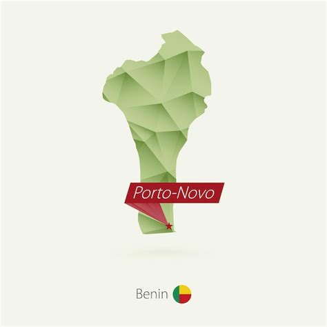 Mapa polivinílico bajo degradado verde de benin con capital portonovo