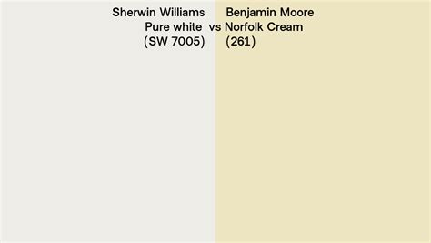 Sherwin Williams Pure White Sw 7005 Vs Benjamin Moore Norfolk Cream 261 Side By Side Comparison