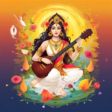 Saraswati Devi Goddess Happy Vasant Panchami Indian Festival Goddess